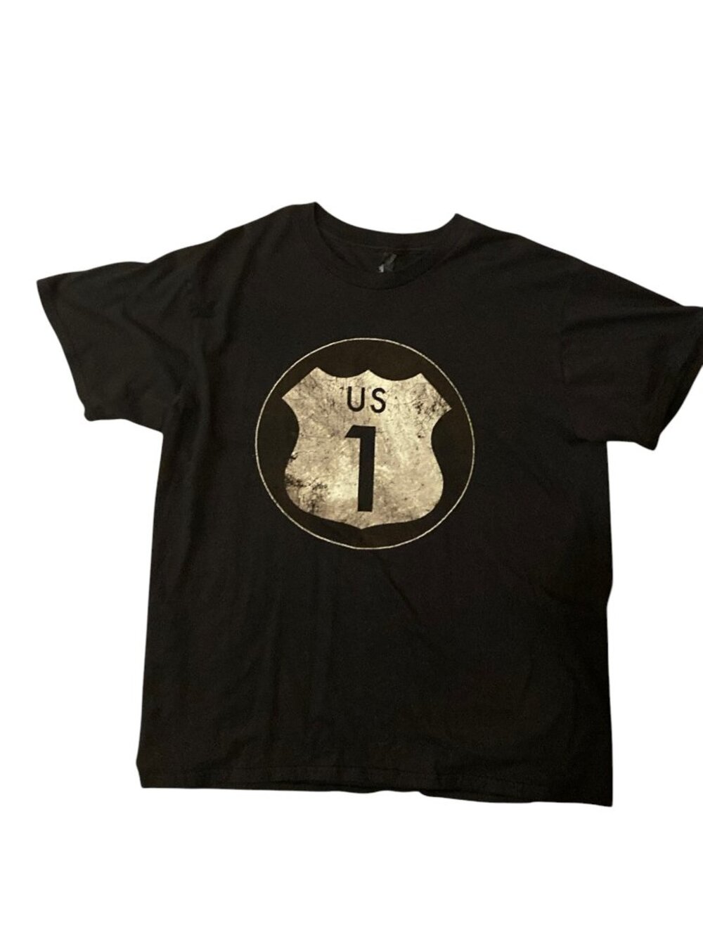 Men's HANES US Route 1 Distressed Road Sign Graphic Tee T-Shirt Size Large